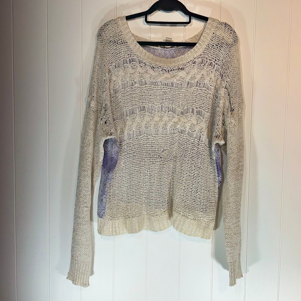 Nine West Vintage America Mixed Media Knit Sweater XL Purple Boho Paisley Back
